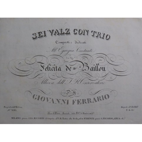 FERRARIO Giovanni Sei Valz con Trio Piano ca1826