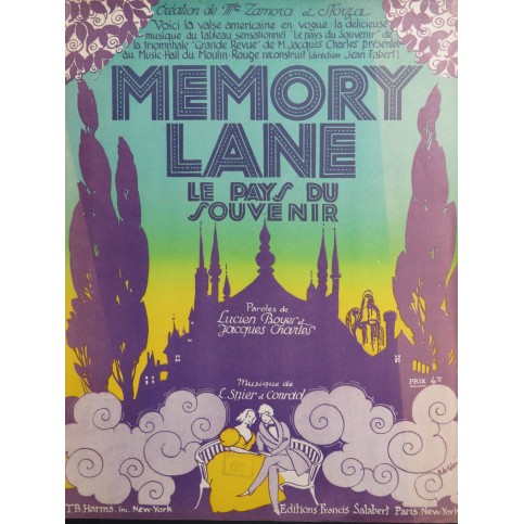 SPIER Larry CONRAD Con Memory Lane Chant Piano 1924