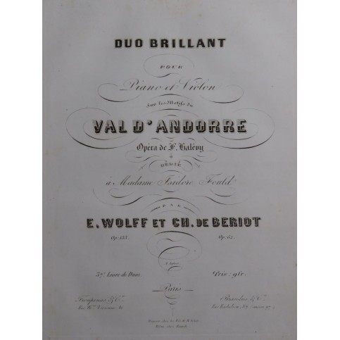 WOLFF E. DE BÉRIOT Ch. Duo Brillant op 155 Piano Violon ca1849