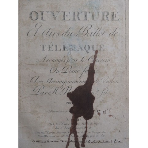 MILLER Ernest GUÉNIN Télémaque Ouverture et Airs Clavecin ou Piano ca1790