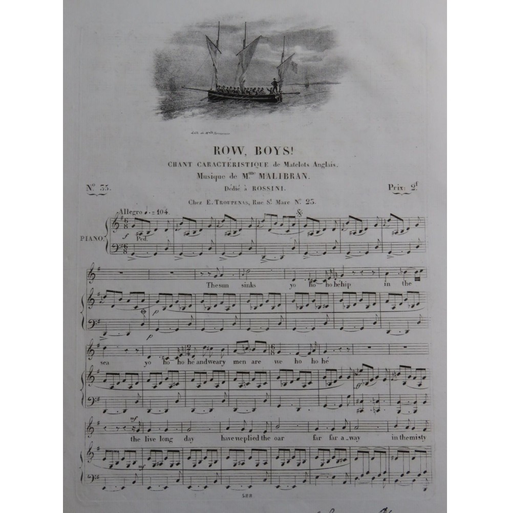 MALIBRAN Marie Row Boys! Chant Piano ca1830