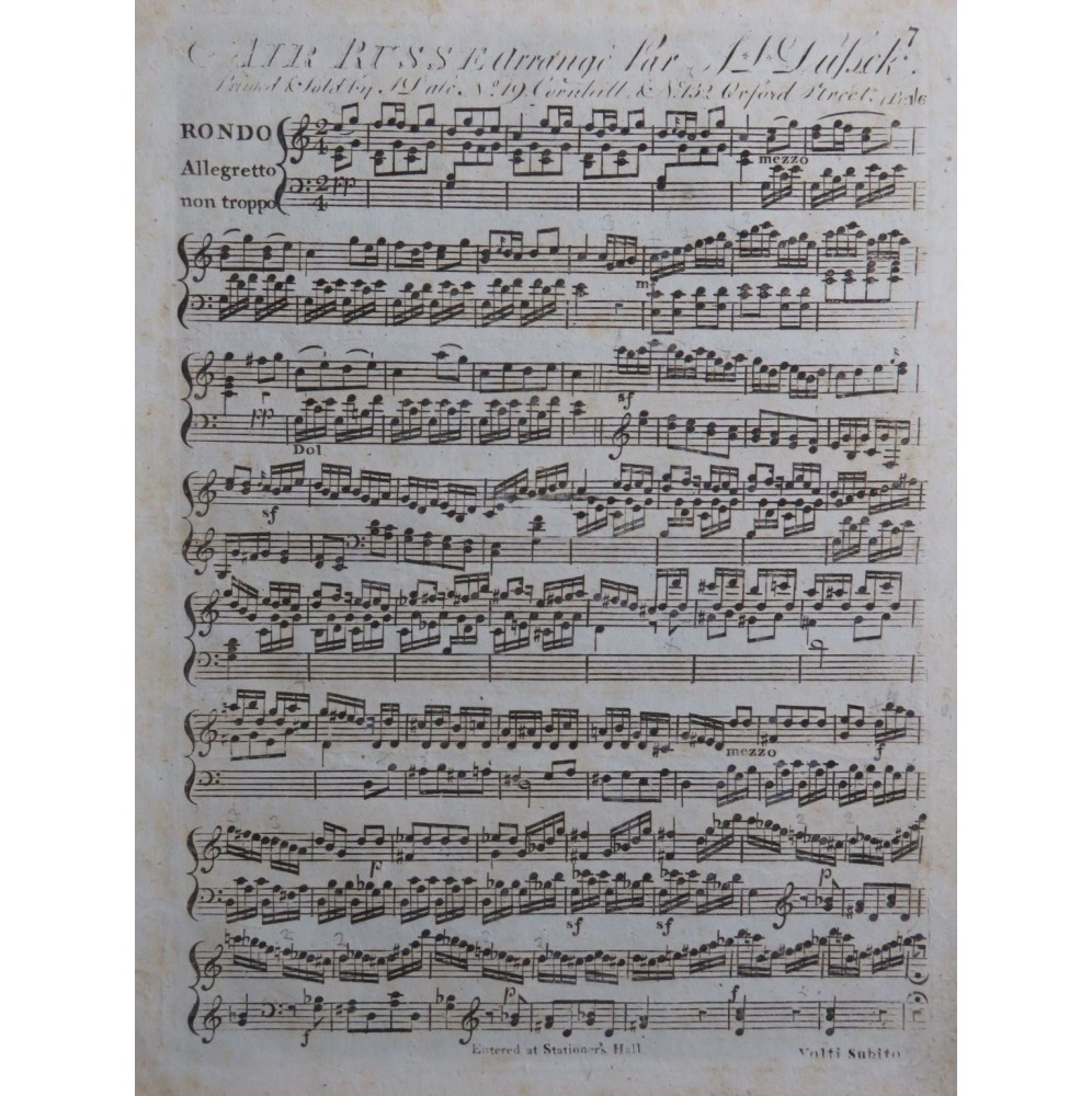 DUSSEK J. L. Air Russe Piano ca1800