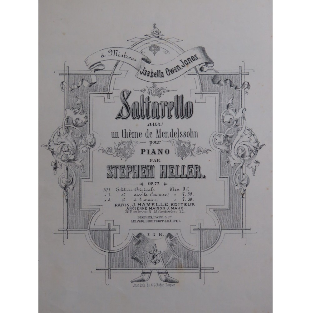 HELLER Stephen Saltarello op 77 Piano 4 mains 1907
