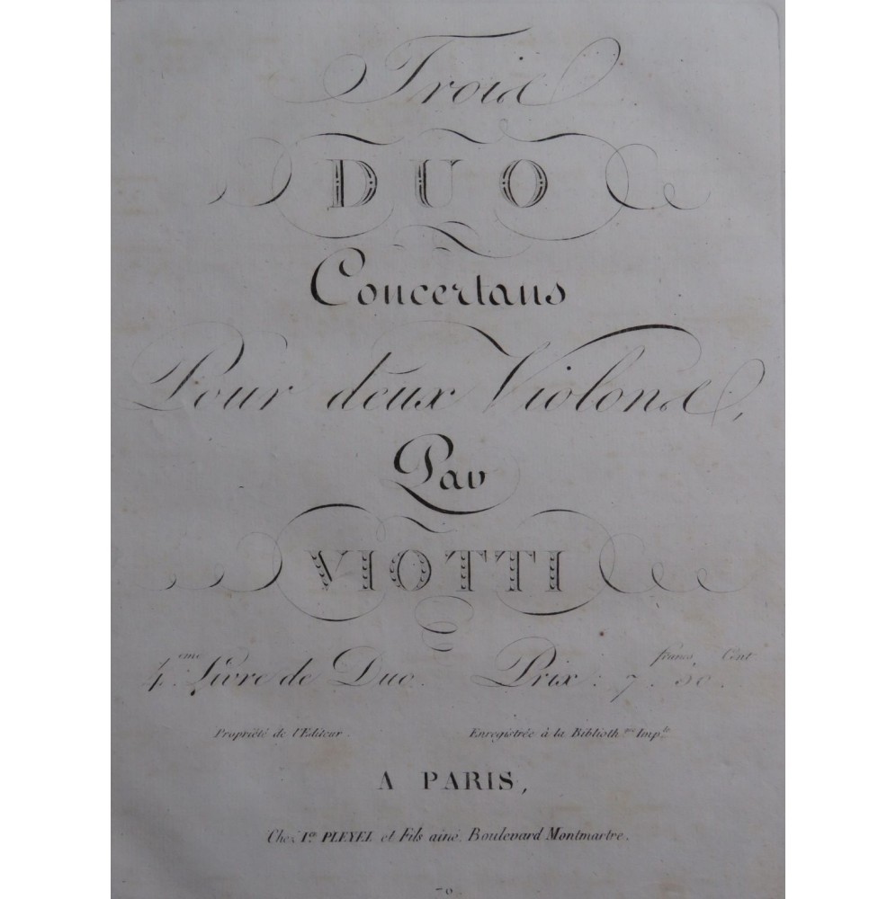 VIOTTI J. B. Trois Duos 4e Livre pour 2 Violons ca1820