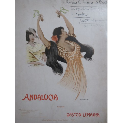 LEMAIRE Gaston Andalucia Dédicace Piano 1907