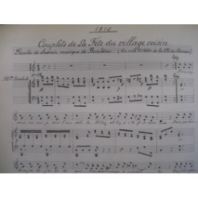 BOIELDIEU Adrien Couplets Manuscrit Chant Piano ca1905