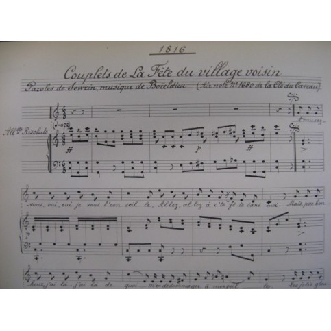 BOIELDIEU Adrien Couplets Manuscrit Chant Piano ca1905