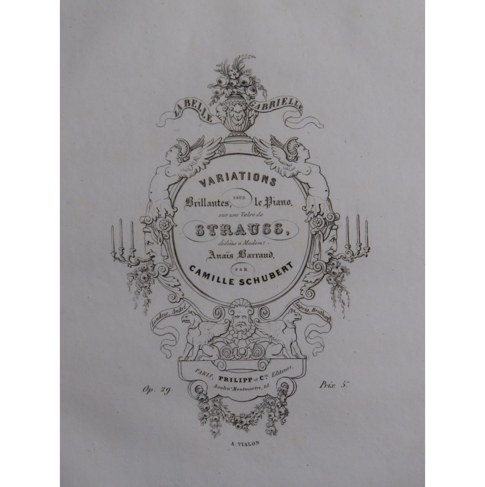 SCHUBERT Camille Variations Valse Strauss op 29 Piano ca1840