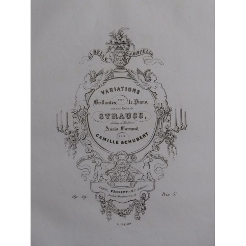 SCHUBERT Camille Variations Valse Strauss op 29 Piano ca1840