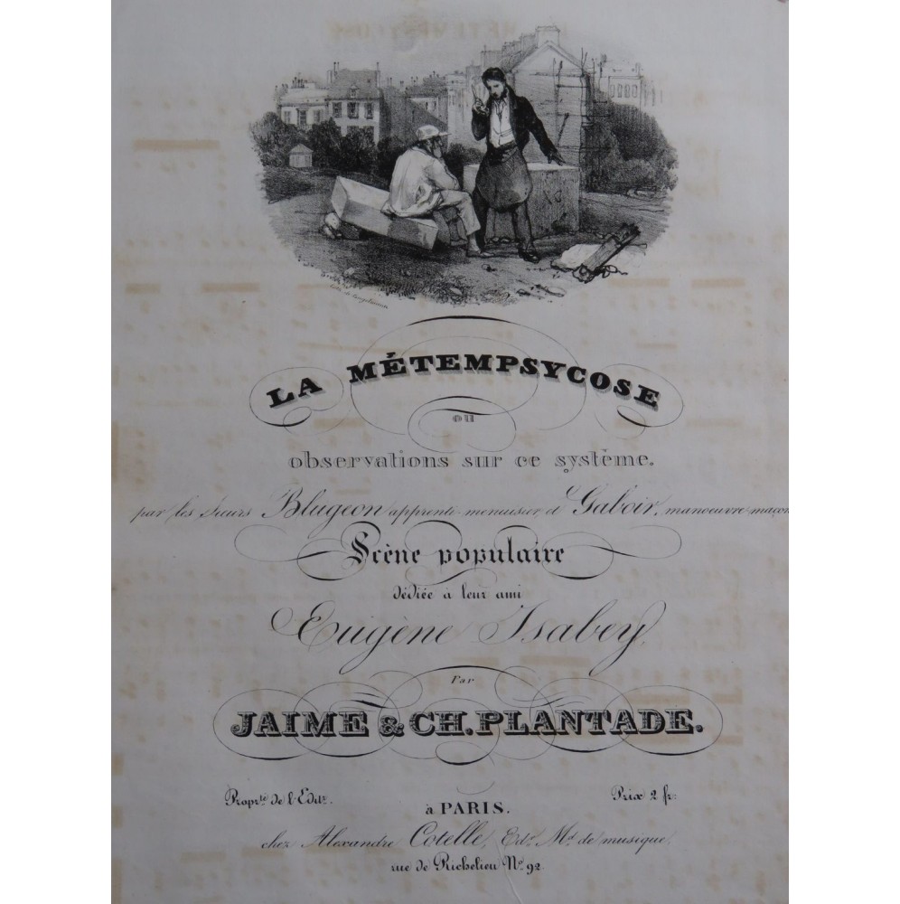 PLANTADE Charles La Métempsycose Chant Piano ca1830