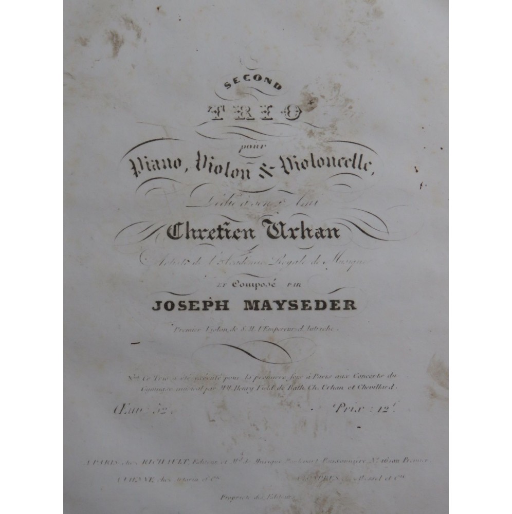 MAYSEDER Joseph Grand Trio No 2 op 52 Piano ca1832