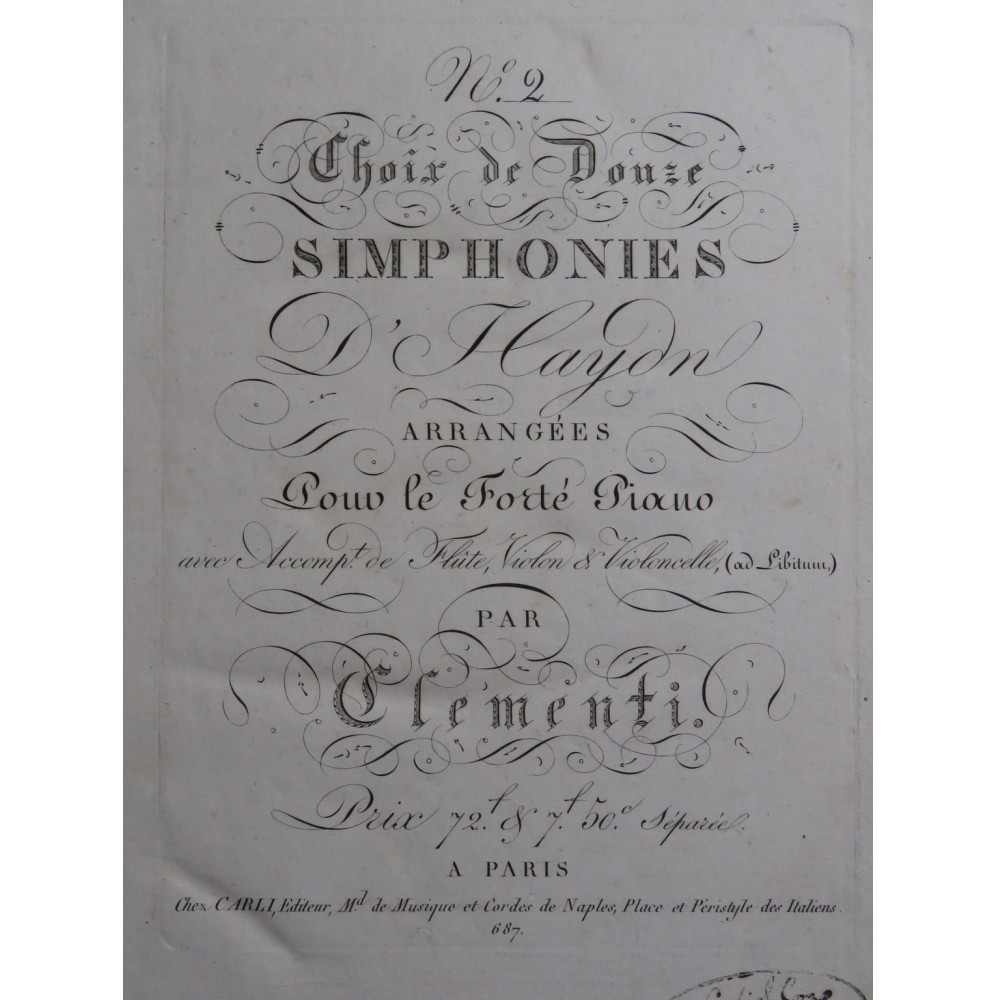 CLEMENTI Muzio Symphonie No 2 Haydn Piano Violon 1815