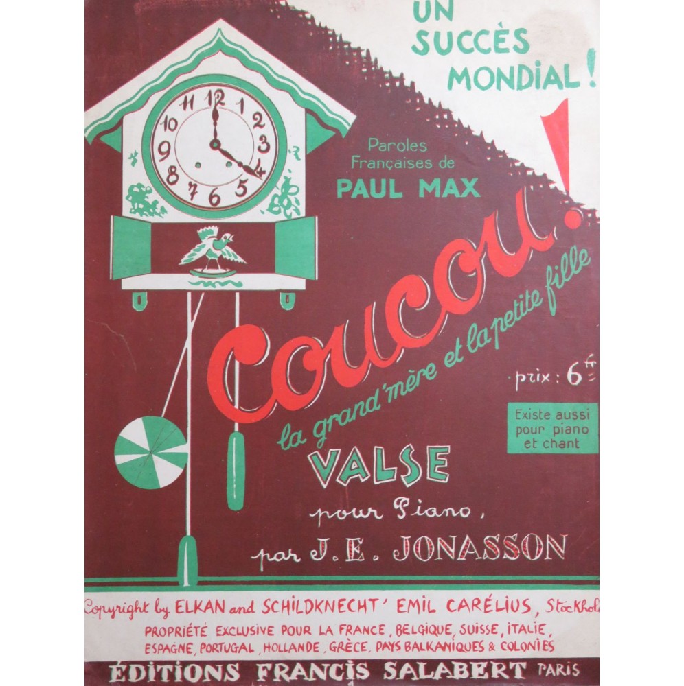 JONASSON J. E. Coucou ! Chant Piano 1930