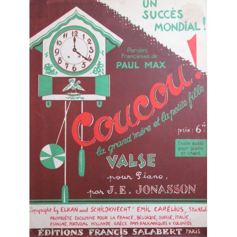 JONASSON J. E. Coucou ! Chant Piano 1930