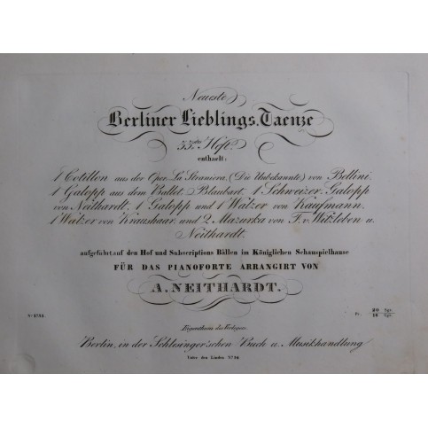NEITHARDT Heinrich August Neuste Berliner Lieblings Taenze Piano ca1830