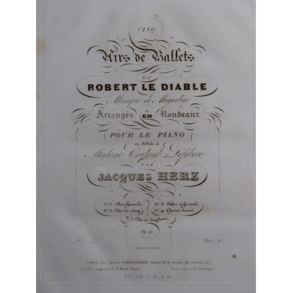 HERZ Jacques Air de Ballet Meyerbeer No 1 Bacchanale Piano ca1830