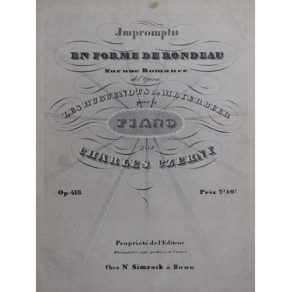 CZERNY Charles Impromptu en forme de Rondeau op 418 Piano 1836