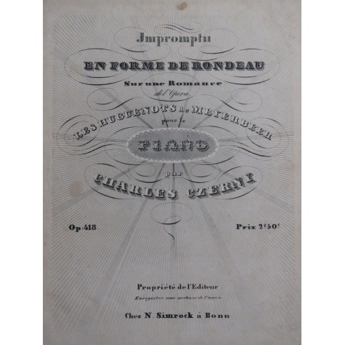 CZERNY Charles Impromptu en forme de Rondeau op 418 Piano 1836