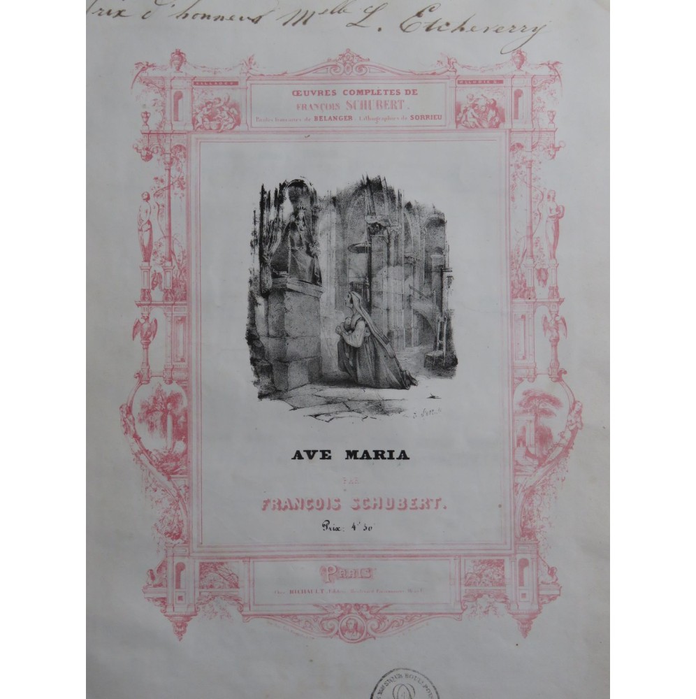 SCHUBERT Franz Ave Maria Chant Piano ca1835
