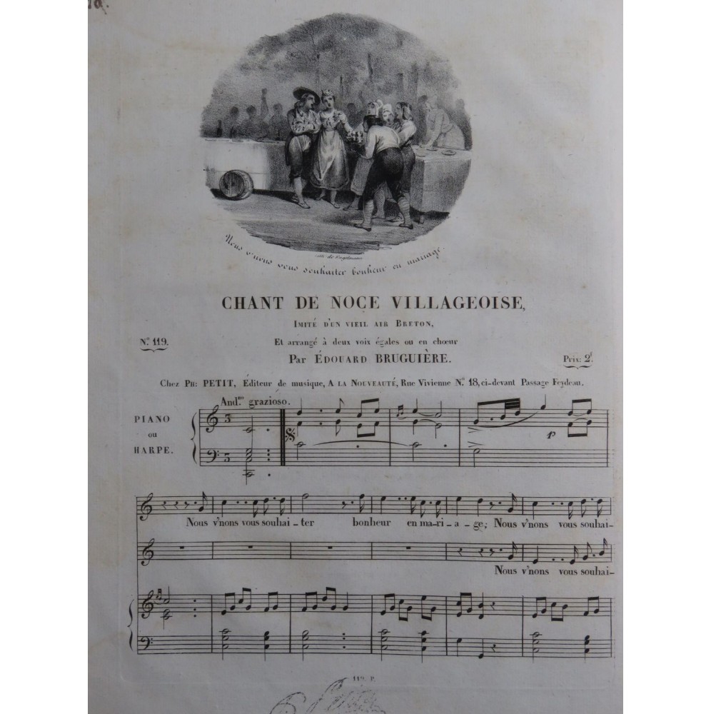 BRUGUIÈRE Edouard Chant de Noce Villageoise Chant Piano ou Harpe ca1830
