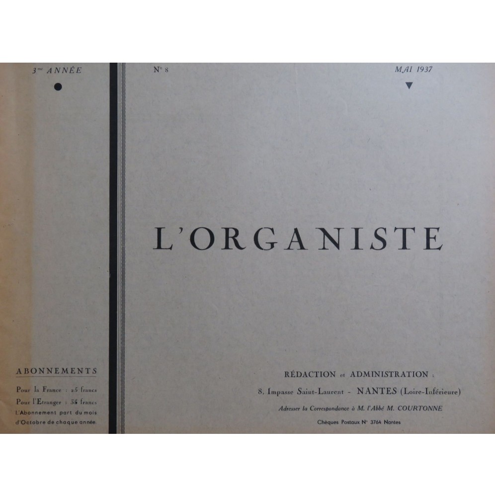 L'Organiste 3e Année No 8 Maurice Gay Orgue 1937