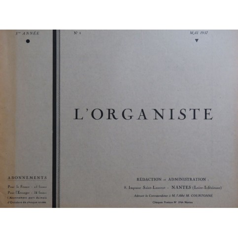 L'Organiste 3e Année No 8 Maurice Gay Orgue 1937