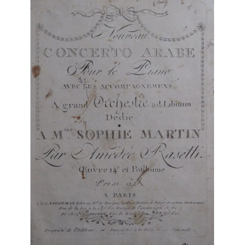 RASETTI Amédée Nouveau Concerto Arabe op 14 Piano ca1800