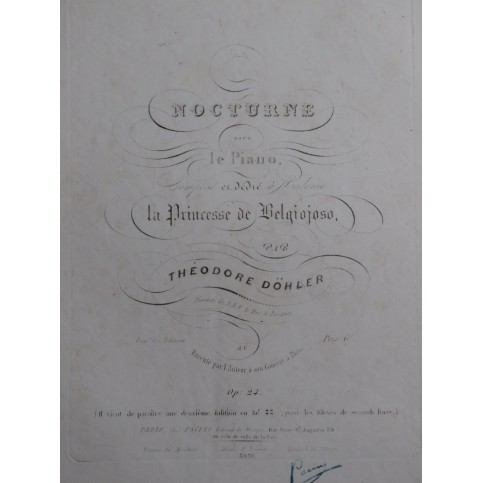 DÖHLER Théodore Nocturne en Ré Majeur op 24 Piano ca1840