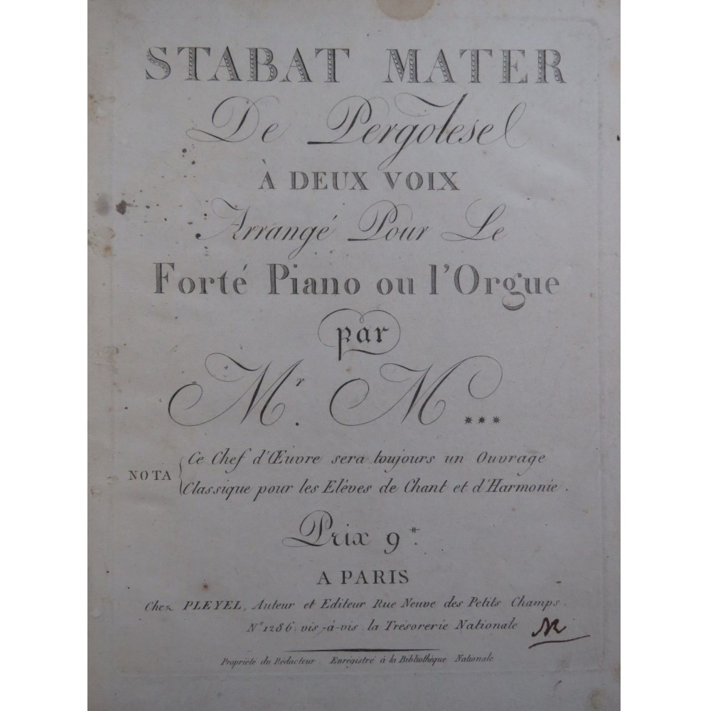 PERGOLESE Stabat Mater LEO Miserere MARTINI Six Psaumes ca1810