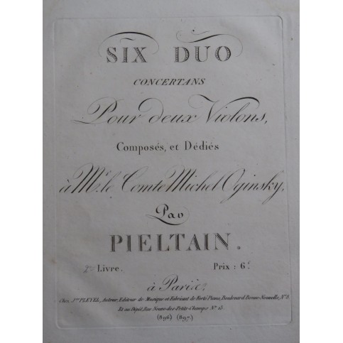 PIELTAIN Dieudonné-Pascal Six Duos Concertants 2e Livre 2 Violons ca1815