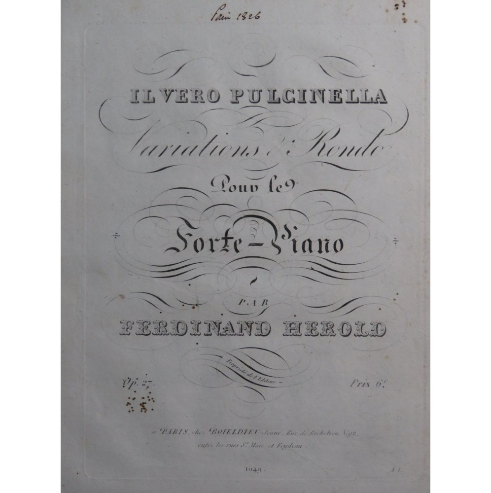 HEROLD Ferdinand Il Vero Pulcinella op 27 Piano ca1820