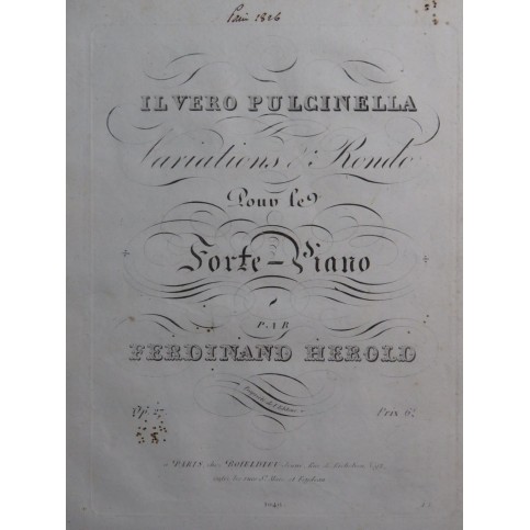 HEROLD Ferdinand Il Vero Pulcinella op 27 Piano ca1820