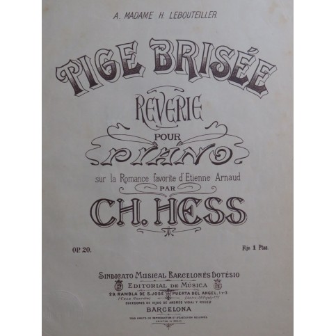 HESS J. Ch. Tige Brisée op 20 Piano