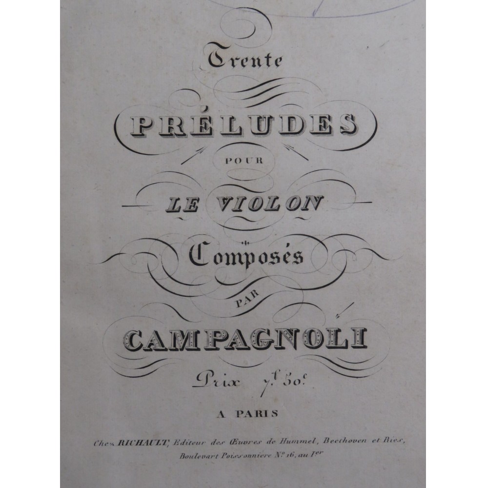 CAMPAGNOLI Bartolomeo Trente Préludes Violon ca1830