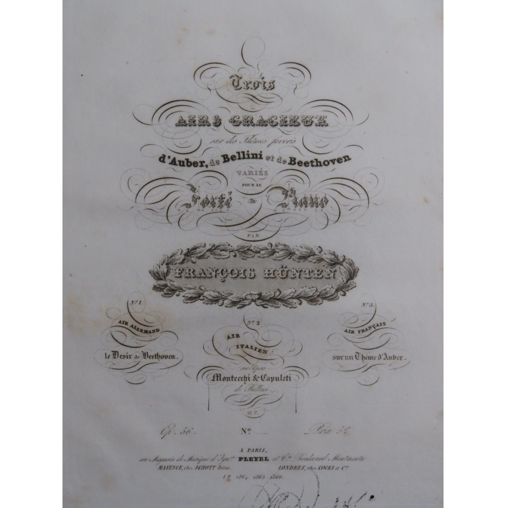 HÜNTEN François Air sur Le Désir de Beethoven op 56 Piano ca1835