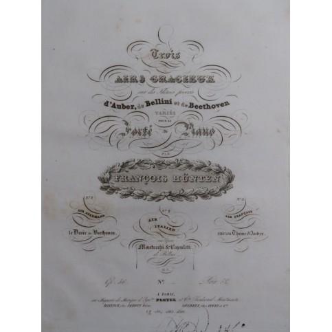 HÜNTEN François Air sur Le Désir de Beethoven op 56 Piano ca1835