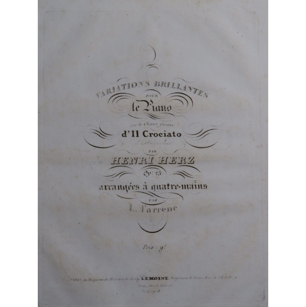 HERZ Henri Variations Brillantes Il Crociato Meyerbeer op 23 Piano 4 mains ca1834