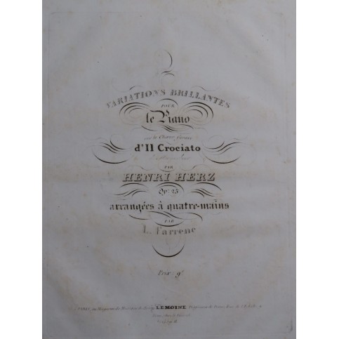 HERZ Henri Variations Brillantes Il Crociato Meyerbeer op 23 Piano 4 mains ca1834