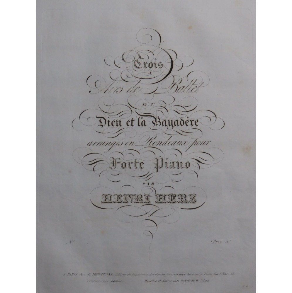 HERZ Henri Dieu et la Bayadère Air de Ballet No 3 Piano ca1832
