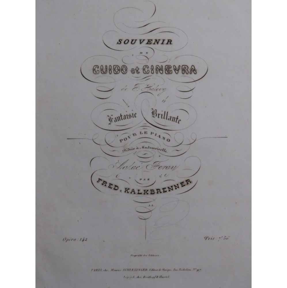 KALKBRENNER Frédéric Souvenirs de Guido et Ginevra Piano ca1840