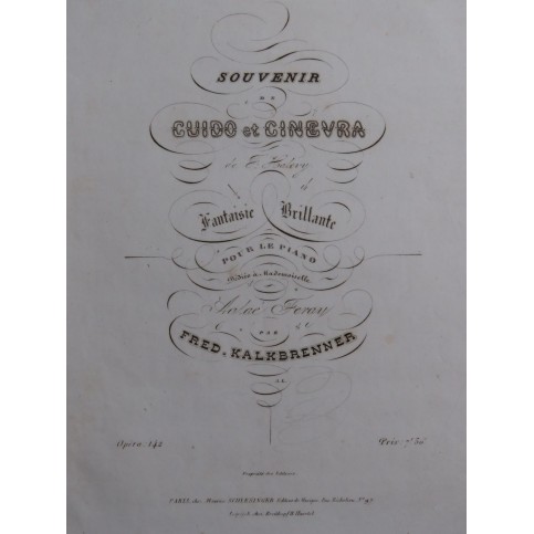 KALKBRENNER Frédéric Souvenirs de Guido et Ginevra Piano ca1840