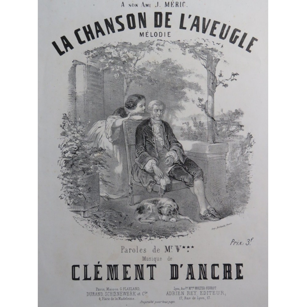 D'ANCRE Clément La Chanson de l'Aveugle Chant Piano ca1880