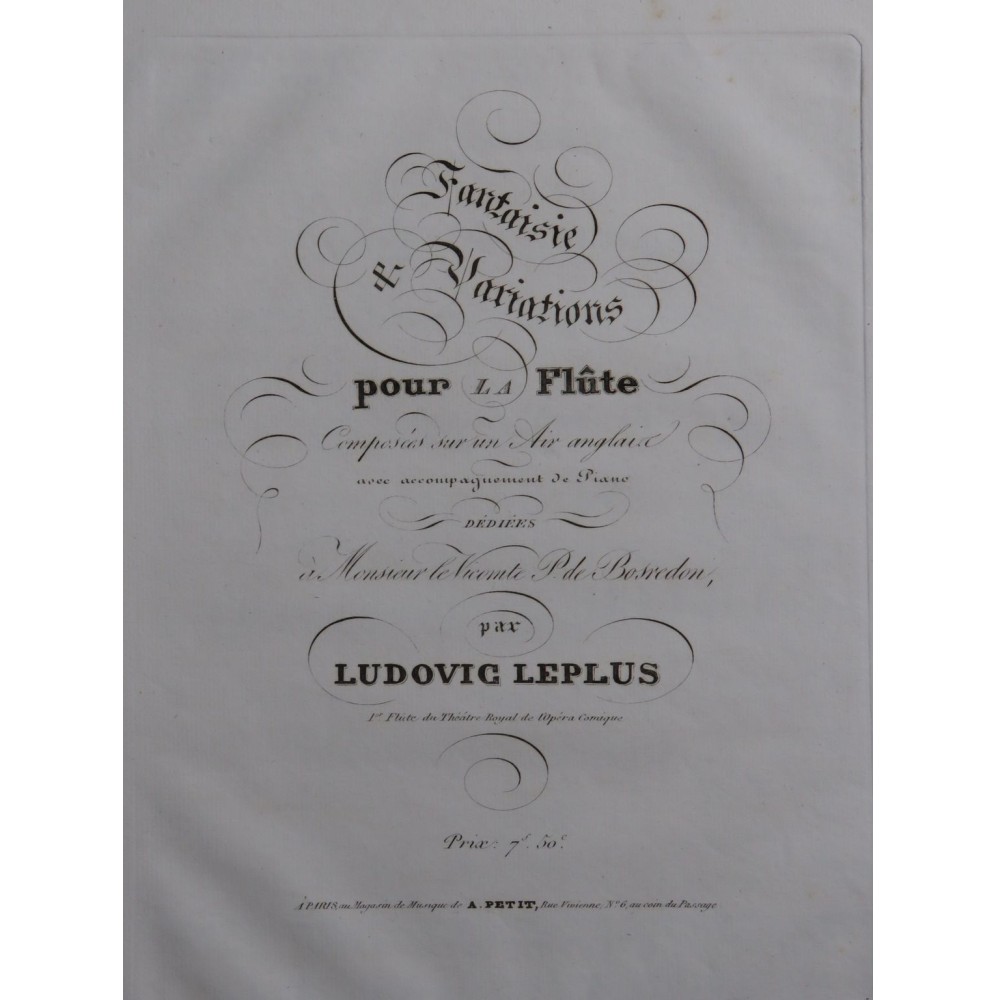 LEPLUS Ludovic Fantaisie et Variations Piano Flûte ca1840