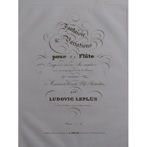 LEPLUS Ludovic Fantaisie et Variations Piano Flûte ca1840