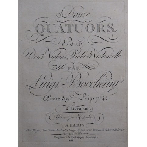 BOCCHERINI Luigi Trois Quatuors op 39 Violon Alto Violoncelle ca1799