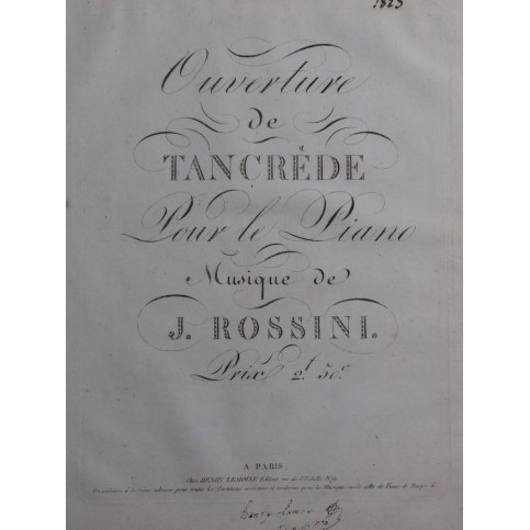 ROSSINI G. Tancredi Ouverture Piano ca1830