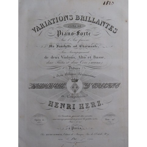 HERZ Henri Variations Brillantes op 10 Piano ca1824