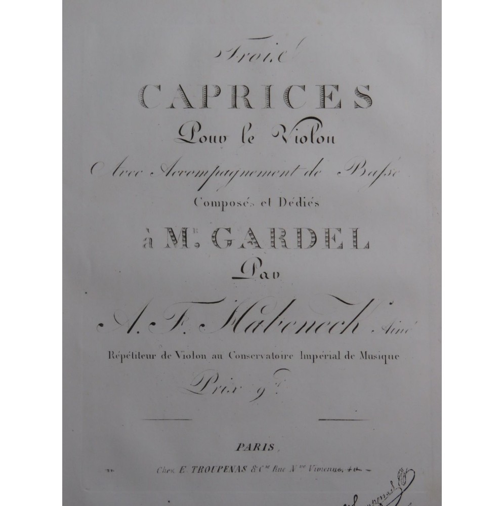 HABENECH François Antoine Trois Caprices Violon Basse ca1850