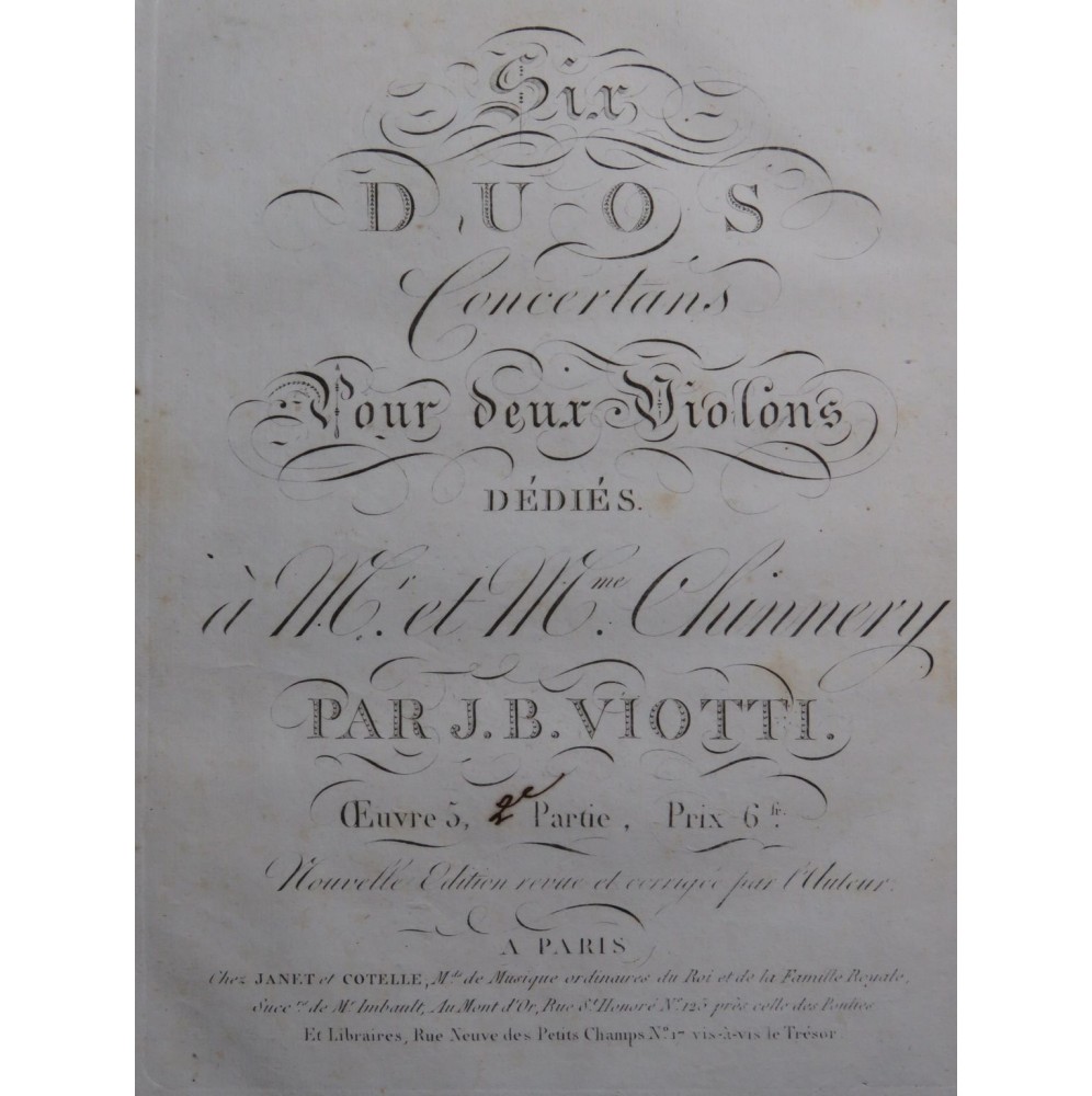 VIOTTI J. B. Trois Duos op 5 2e Partie pour deux Violons ca1815