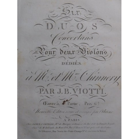 VIOTTI J. B. Trois Duos op 5 2e Partie pour deux Violons ca1815